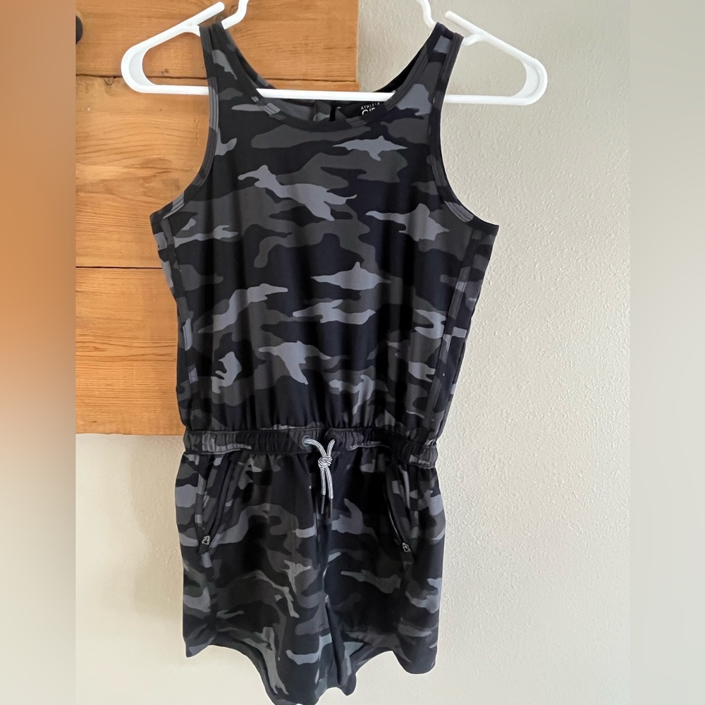 Athleta Girl Black & Gray Camo Sleeveless Romper